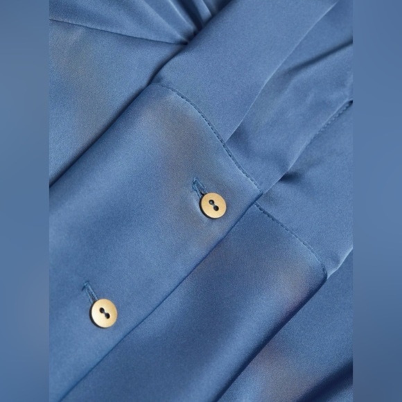 Wedding Guest Dress by Ramy Brook Aurora True Blue Satin Wrap Midi Dress Size 8 - Picture 5 of 6